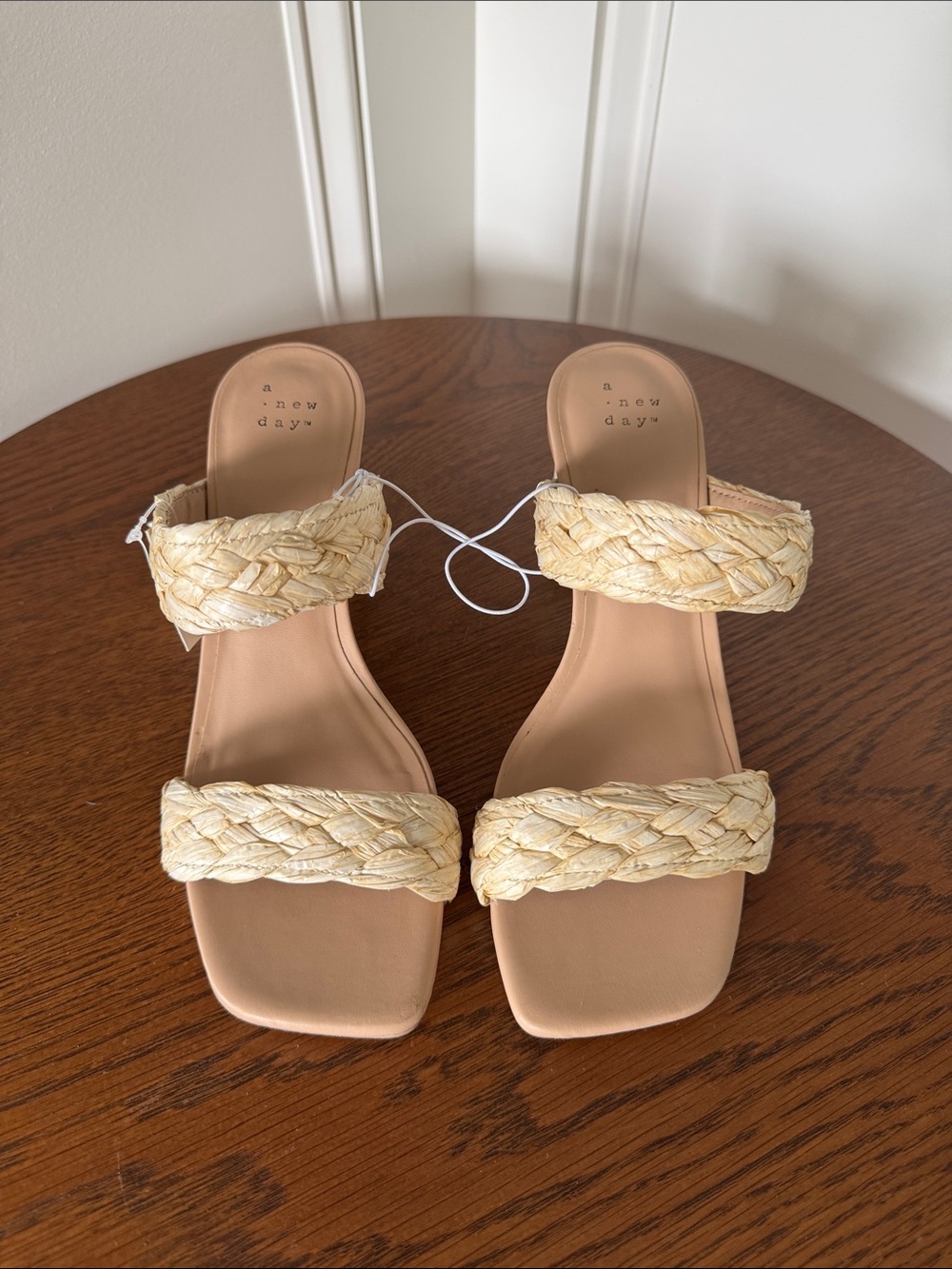 NWT - A New Day Braided Raffia Double-Strap Slide Sandals in Natural Beige